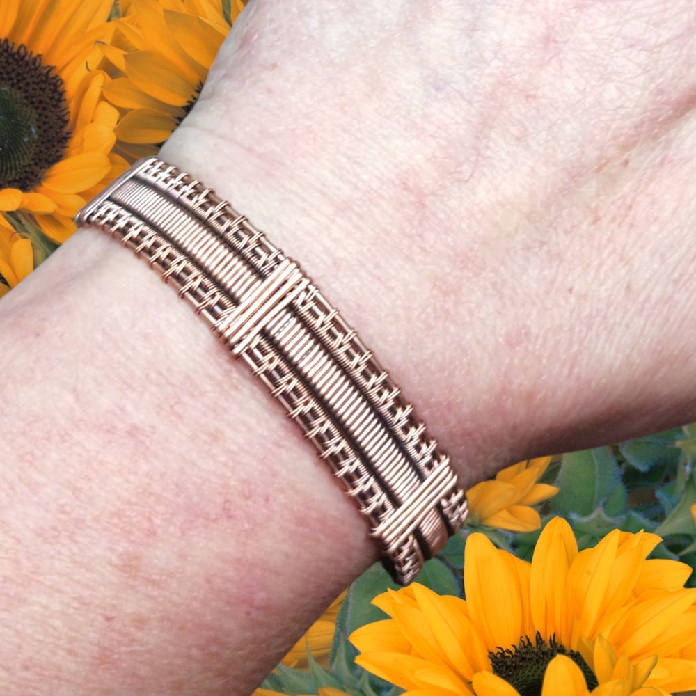 Artisan Unisex Oxidised Copper Woven Cuff Bracelet